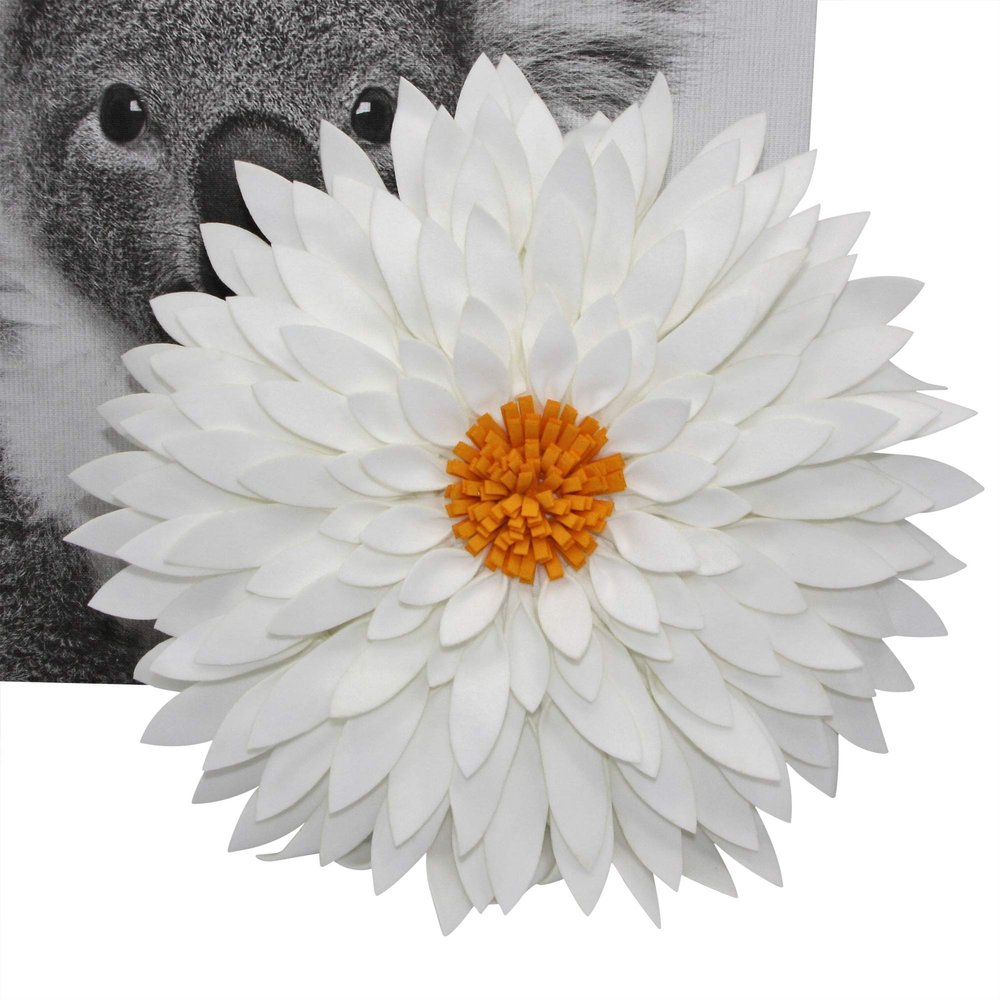 3D Daisy Flower Decorative Pillow - Sunflower Throw for Couch & Bed - Shaped Cushion (14.5" Flower, 13" With Insert, Ivory/Gold)