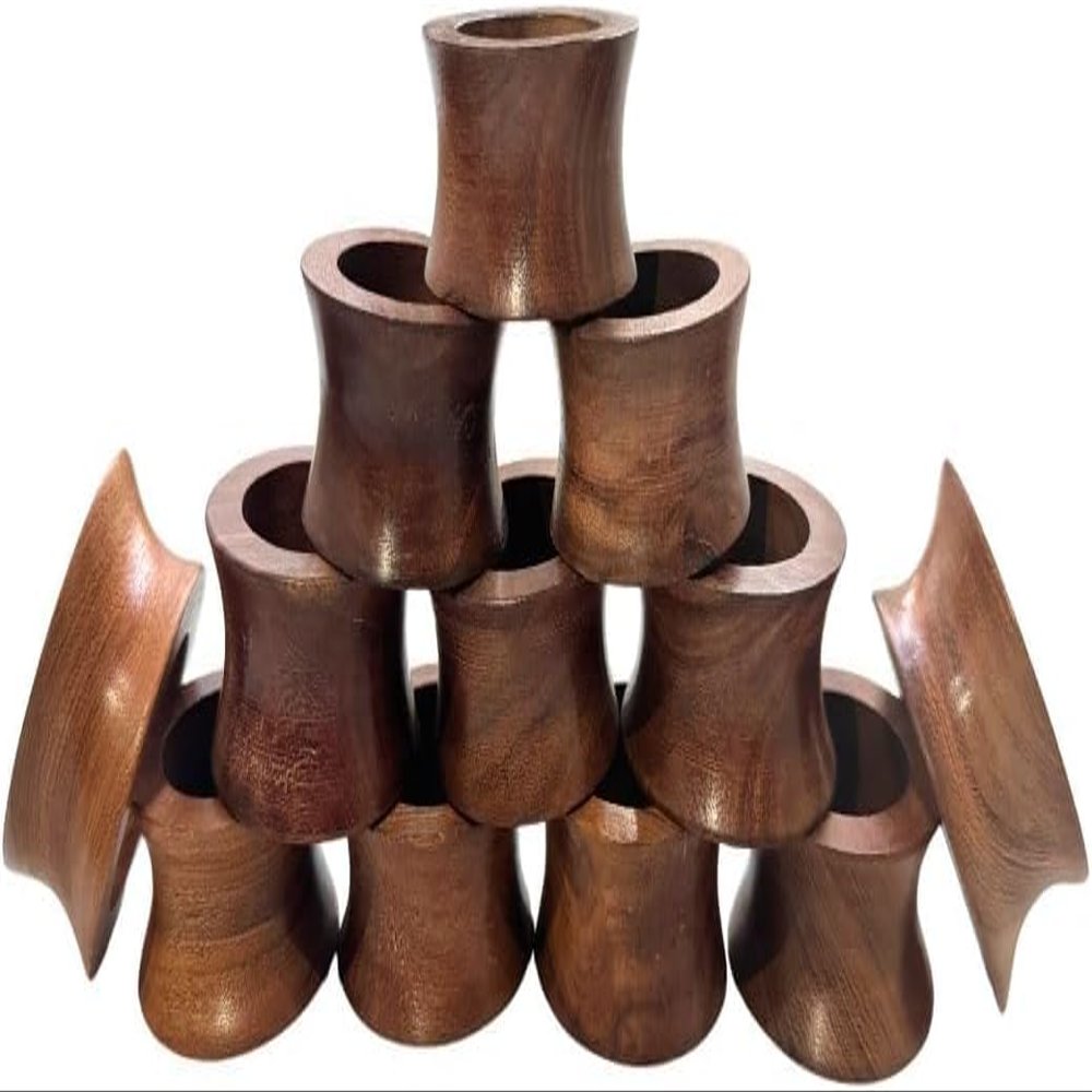 SHAFA IMPEXHandmade Acacia Concave Wood Napkin Ring Set of 12 for Dining, Anniversary, Birthday, Christmas | Napkin Ring for Home and Kitchen Dcor