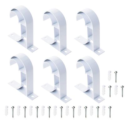 MroMax 6Pcs 80 X 75 X 19mm Curtain Rod Bracket Aluminum Alloy Single Holder Support for 25-28mm Drapery Rod White