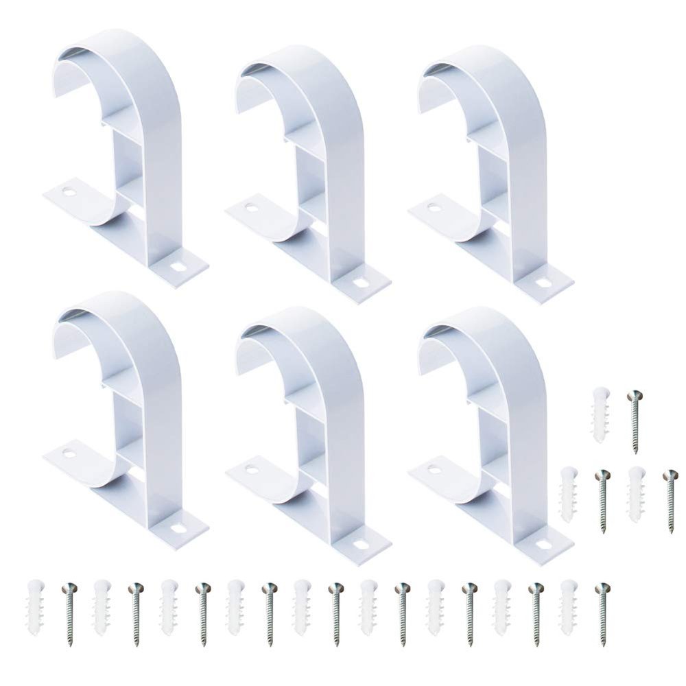 MroMax 6Pcs 80 X 75 X 19mm Curtain Rod Bracket Aluminum Alloy Single Holder Support for 25-28mm Drapery Rod White
