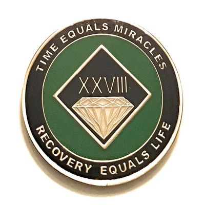 28 Year NA Black and Green Diamond Style Recovery, Clean, Medallion - Chip, Coin, Token