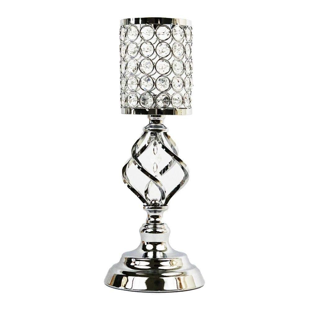 14" Crystal Cylinder Tealight Votive Decorative Candle Holder- Gold