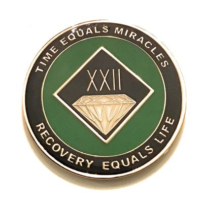 22 Year NA Black and Green Diamond Style Recovery, Clean, Medallion - Chip, Coin, Token