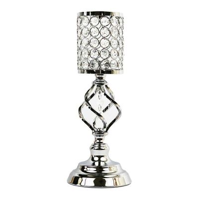 14" Crystal Cylinder Tealight Votive Decorative Candle Holder- Silver