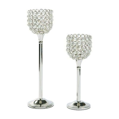 Acrylic Crystal Bead Pedestal Candle Holders - Home Decor - 2 Pieces