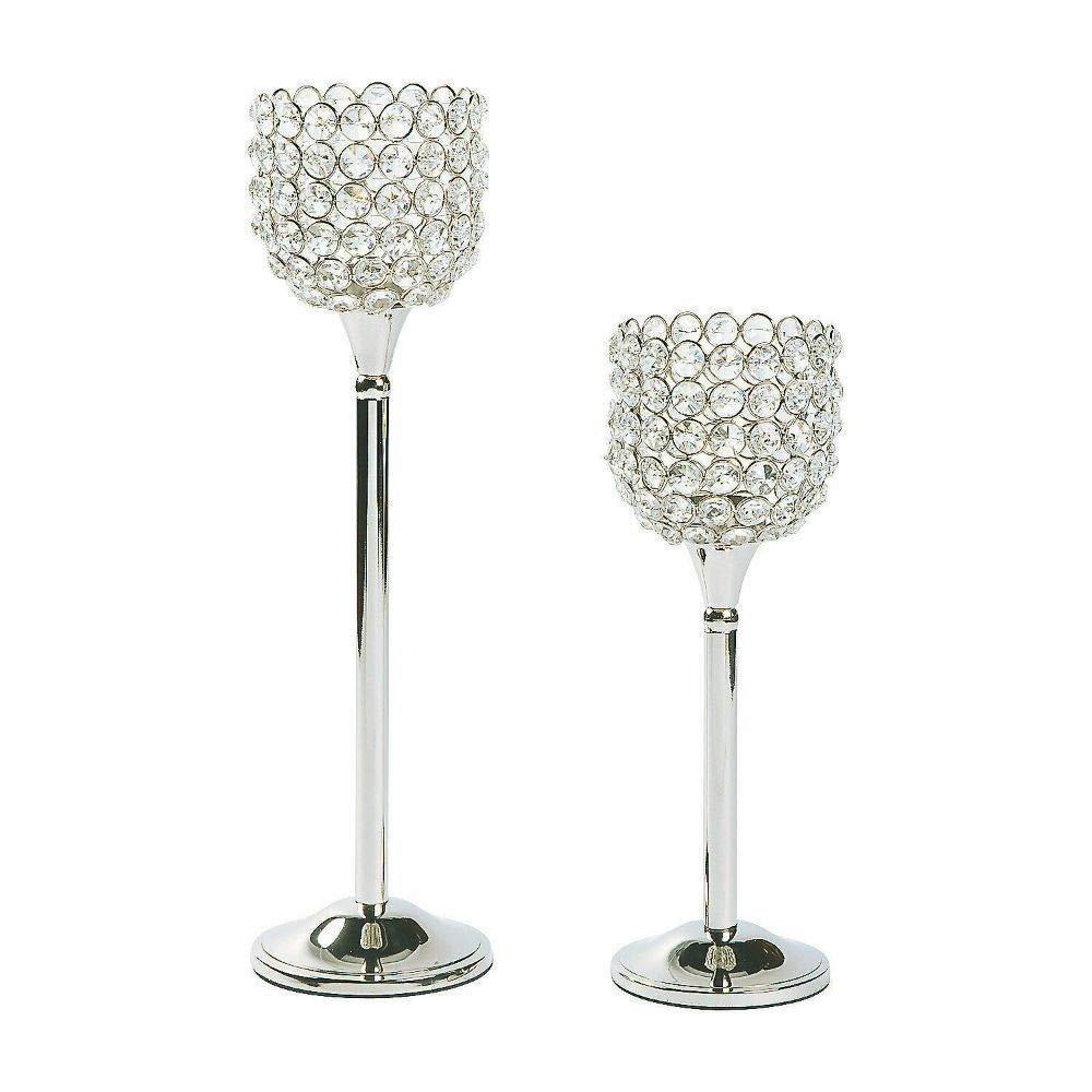 Acrylic Crystal Bead Pedestal Candle Holders - Home Decor - 2 Pieces