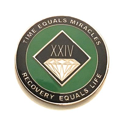 24 Year NA Black and Green Diamond Style Recovery, Clean, Medallion - Chip, Coin, Token