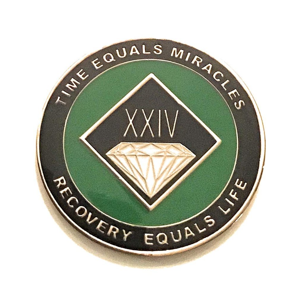 24 Year NA Black and Green Diamond Style Recovery, Clean, Medallion - Chip, Coin, Token