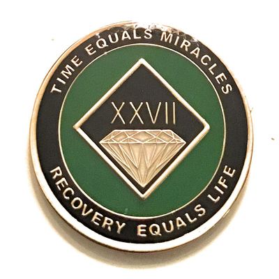 27 Year NA Black and Green Diamond Style Recovery, Clean, Medallion - Chip, Coin, Token