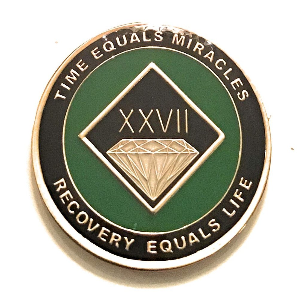 27 Year NA Black and Green Diamond Style Recovery, Clean, Medallion - Chip, Coin, Token