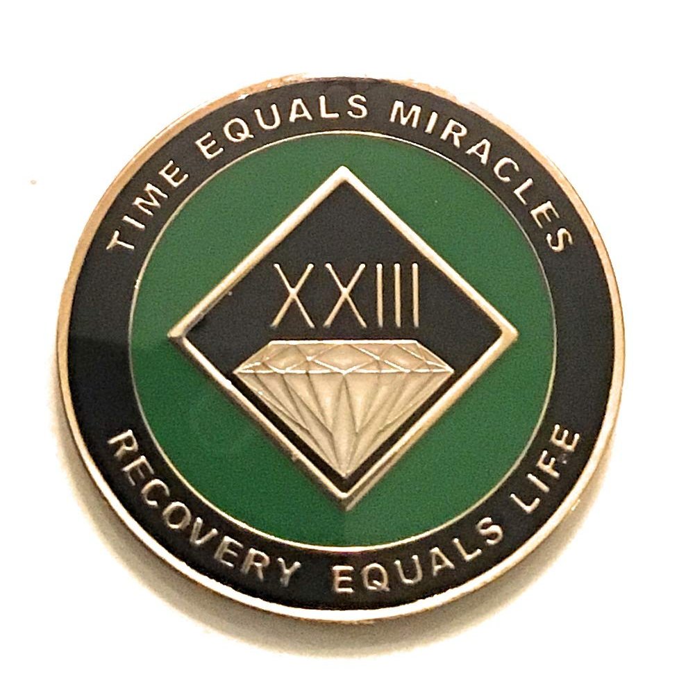 23 Year NA Black and Green Diamond Style Recovery, Clean, Medallion - Chip, Coin, Token