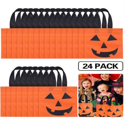 Boao 24 Pieces Halloween Lantern Pumpkin Tote Bags Non Woven Candy Bags for Halloween Party(12 x 12 Inch)