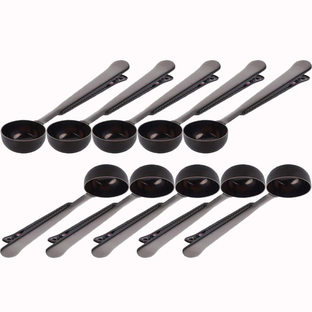 10 Pakcs scoop and clip 2 in 1 Stainless Steel 1 tbsp Ground Measuring Spoon with Bag Clip for Coffee Tea
