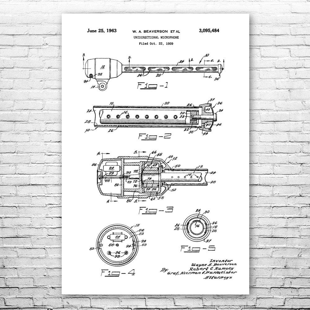 Unidirectional Microphone Poster Print, Audio Engineer Gift, Microphone Art, Podcast Host Gift, Recording Studio Art Black & White (12 inch x 16 inch)
