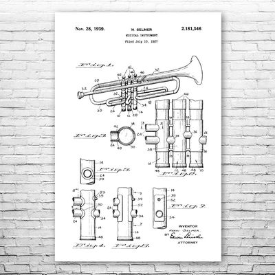 Trumpet Poster Print, Trumpet Design, Jazz Art, Music Class Decor, Music Teacher Gift, Trumpet Decor, Marching Band Gift Black & White (9 inch x 12 inch)