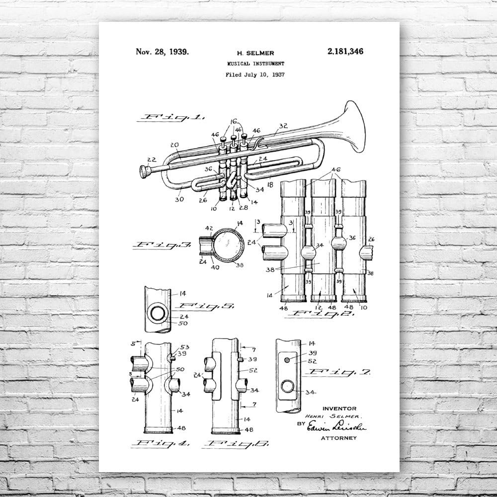 Trumpet Poster Print, Trumpet Design, Jazz Art, Music Class Decor, Music Teacher Gift, Trumpet Decor, Marching Band Gift Black & White (9 inch x 12 inch)