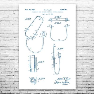 Binaural Stethoscope Poster Print, Nurse Gift, Stethoscope Decor, Medical Student Gift, Medical Art Print, Surgeon Gift Blue & White (24 inch x 36 inch)
