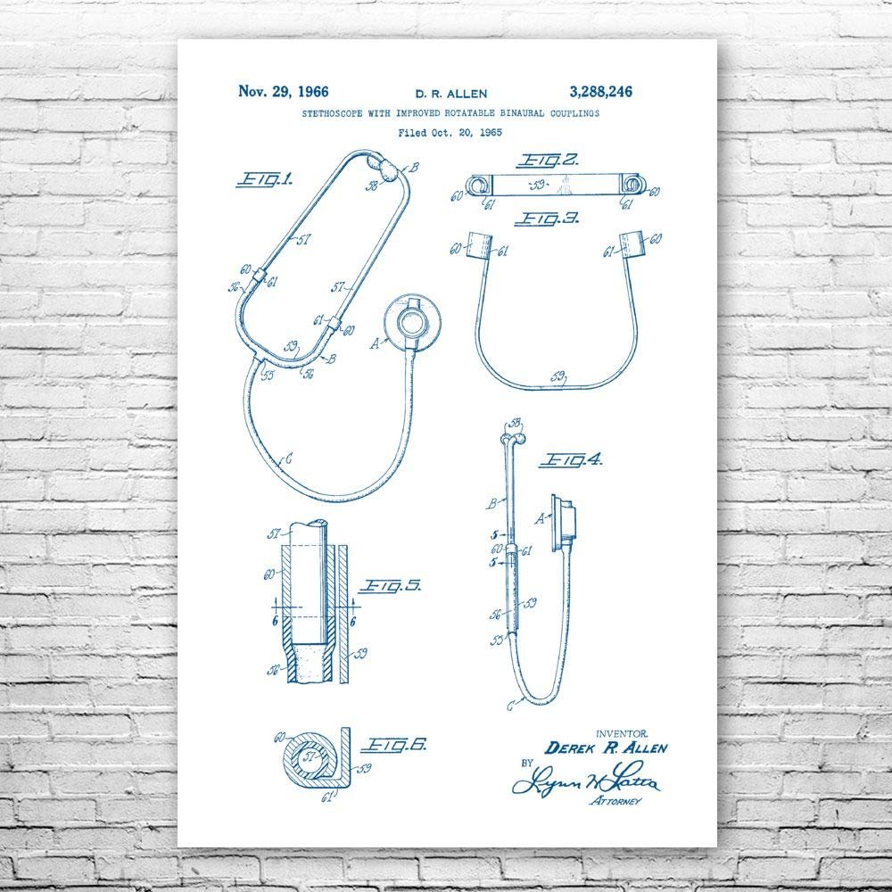 Binaural Stethoscope Poster Print, Nurse Gift, Stethoscope Decor, Medical Student Gift, Medical Art Print, Surgeon Gift Blue & White (24 inch x 36 inch)