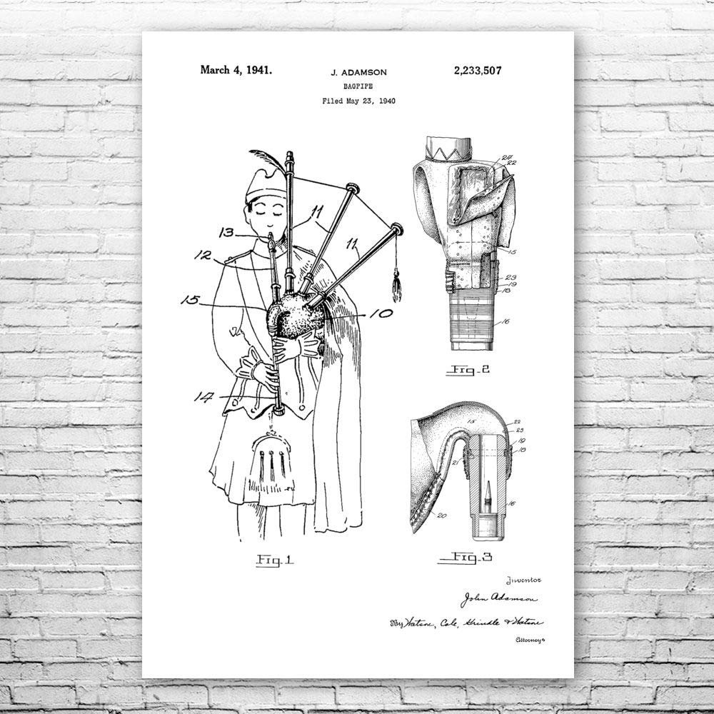 Bagpipe Poster Print, Musician Gift, Scottish Instruments, Folk Music Gift, Bagpipe Player Gift, Bagpipe Design Black & White (12 inch x 16 inch)