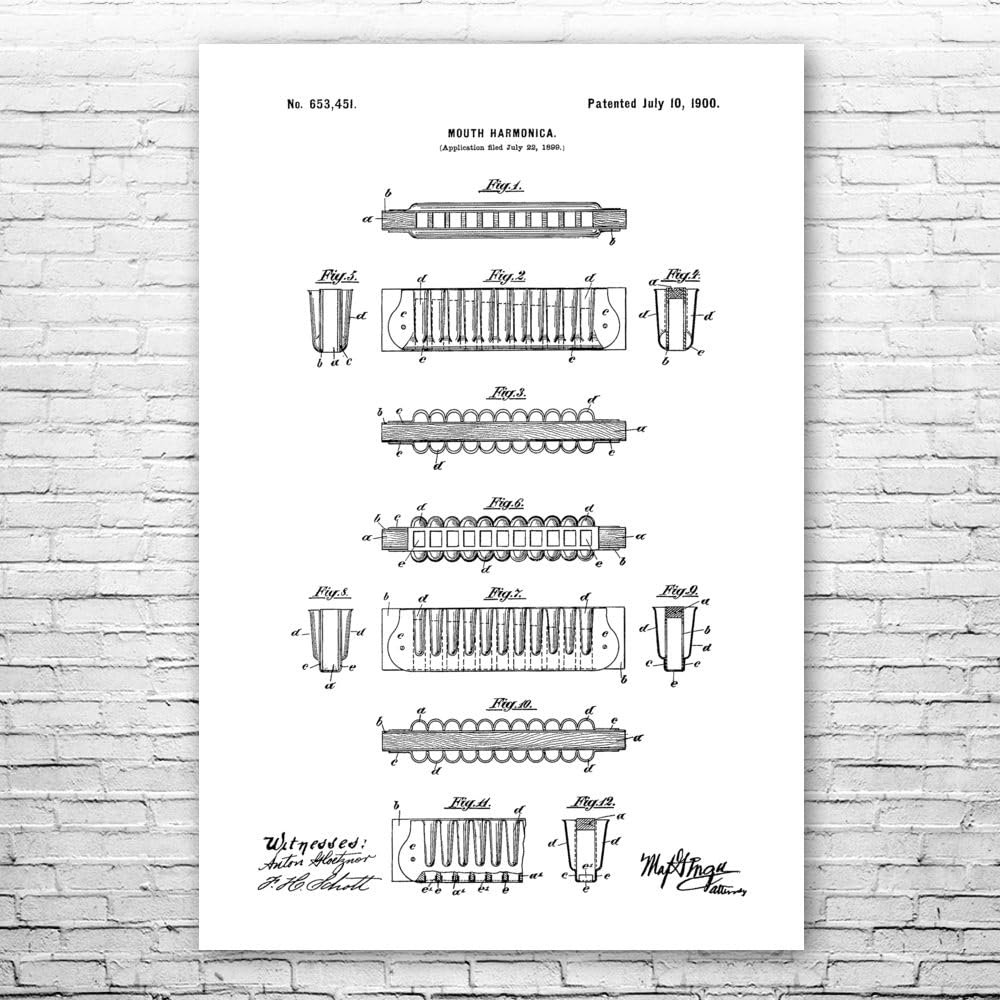 Harmonica Poster Print, Recording Studio Art, Blues Player Gift, Concert Hall Art, Harmonica Player, Musician Gift Black & White (12 inch x 16 inch)