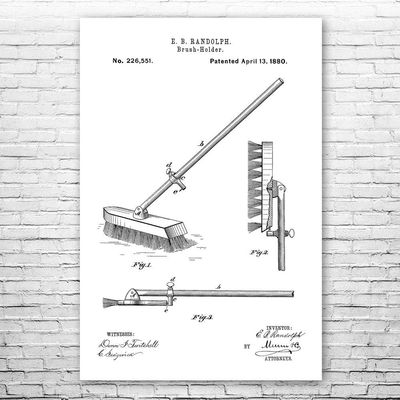 Push Broom Poster Print, Broom Closet Art, Grounds Keeper, Custodian Gifts, Laundry Room Art, School Janitor Black & White (18 inch x 24 inch)