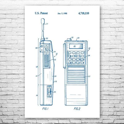 Two Way Radio Poster Print, Police Gift, Walkie Talkie, Radio Blueprint, Law Enforcement Art, Radio Operator Gift Blue & White (24 inch x 36 inch)
