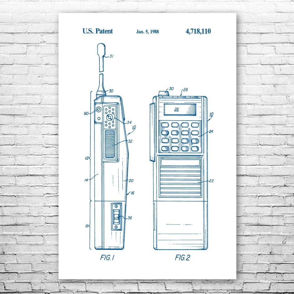 Two Way Radio Poster Print, Police Gift, Walkie Talkie, Radio Blueprint, Law Enforcement Art, Radio Operator Gift Blue & White (24 inch x 36 inch)