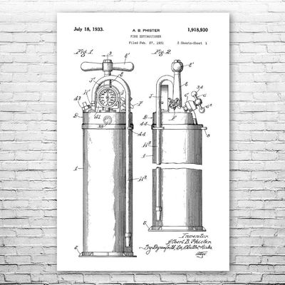 Fire Extinguisher 1933 Poster Print, First Responder, Volunteer Fireman, Firefighter Gift, Firehouse Decor, Fireman Gift Black & White (16 inch x 20 inch)
