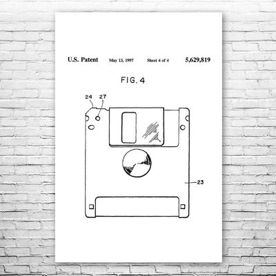 Floppy Disk Poster Print, Programmer Gift, Computer Science Art, IT Tech Gift, Floppy Disk Art Print, Computer Decor Black & White (24 inch x 36 inch)