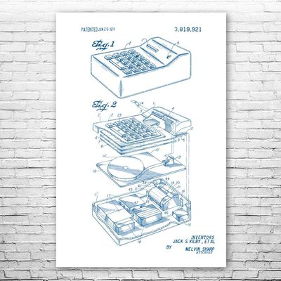 Calculator Poster Print, Math Teacher Gift, Calculator Wall Art, Accountant Gift, Classroom Wall Art, Calculator Decor Blue & White (24 inch x 36 inch)