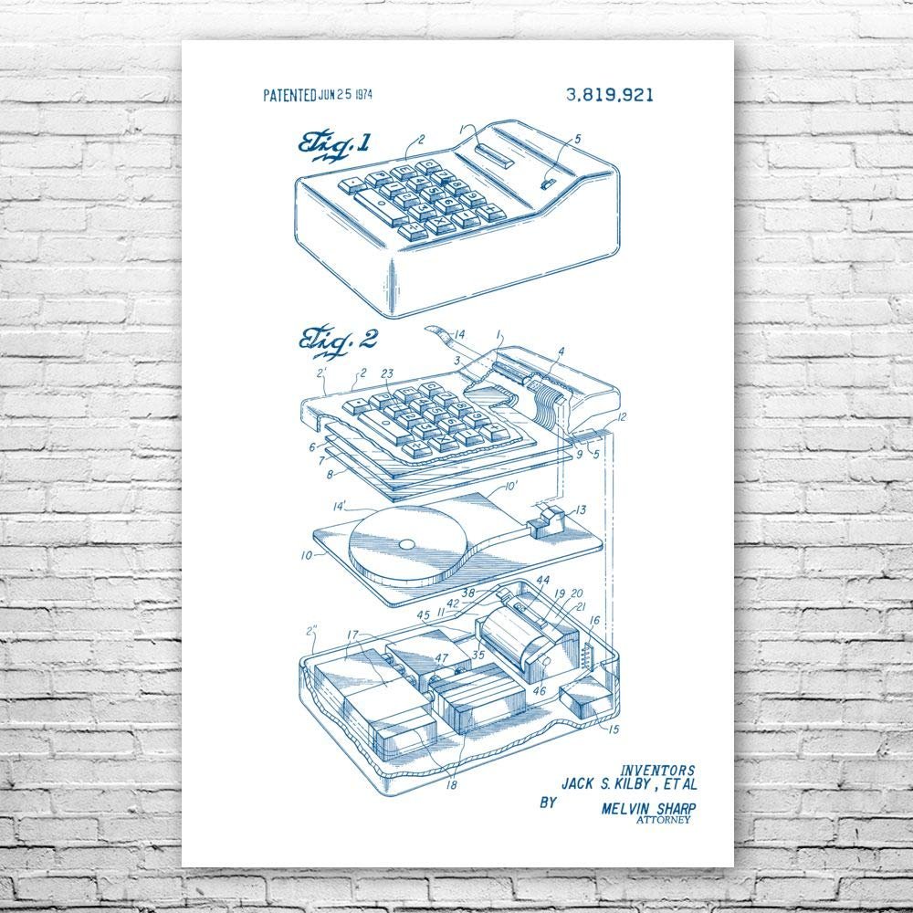 Calculator Poster Print, Math Teacher Gift, Calculator Wall Art, Accountant Gift, Classroom Wall Art, Calculator Decor Blue & White (24 inch x 36 inch)