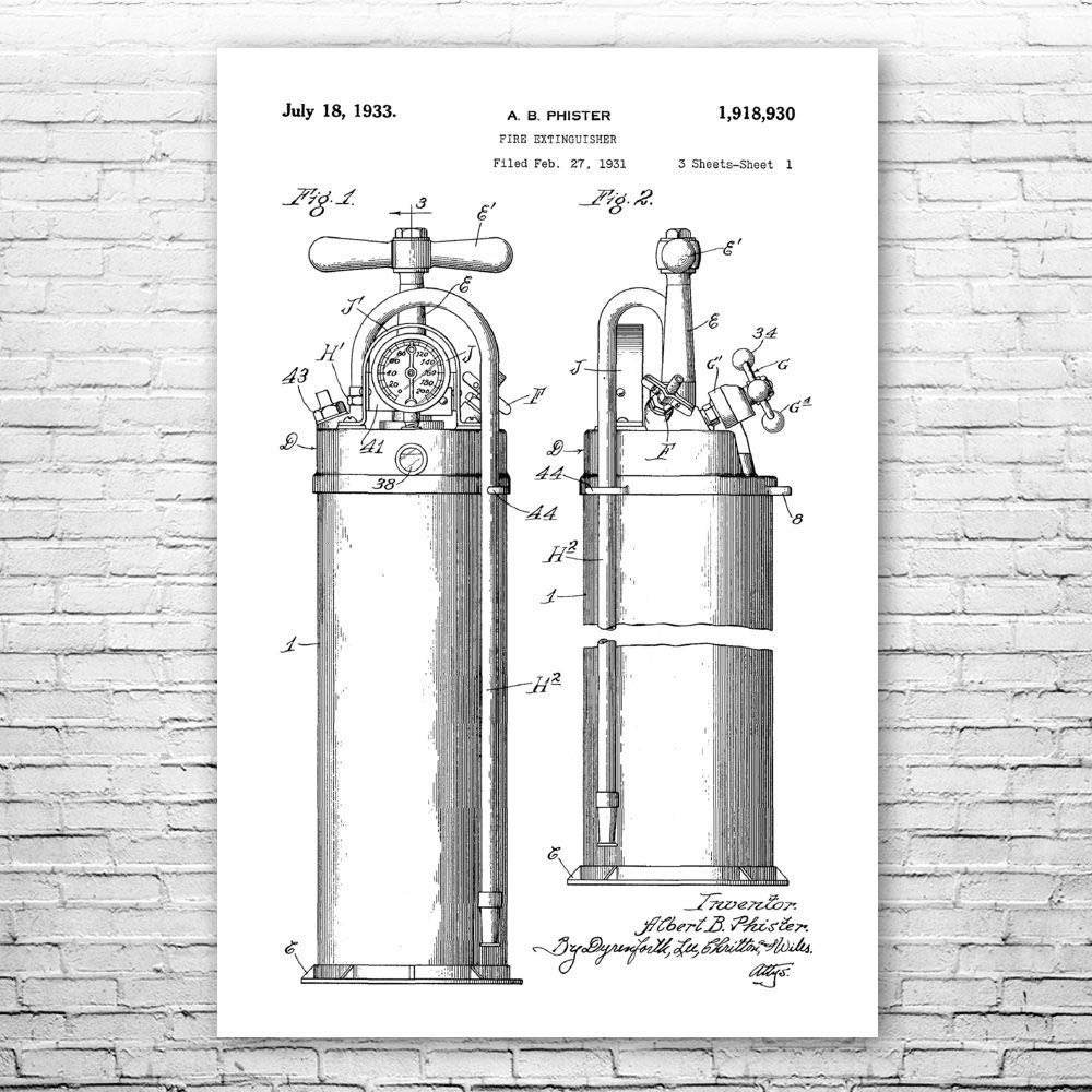 Fire Extinguisher 1933 Poster Print, First Responder, Volunteer Fireman, Firefighter Gift, Firehouse Decor, Fireman Gift Black & White (24 inch x 36 inch)