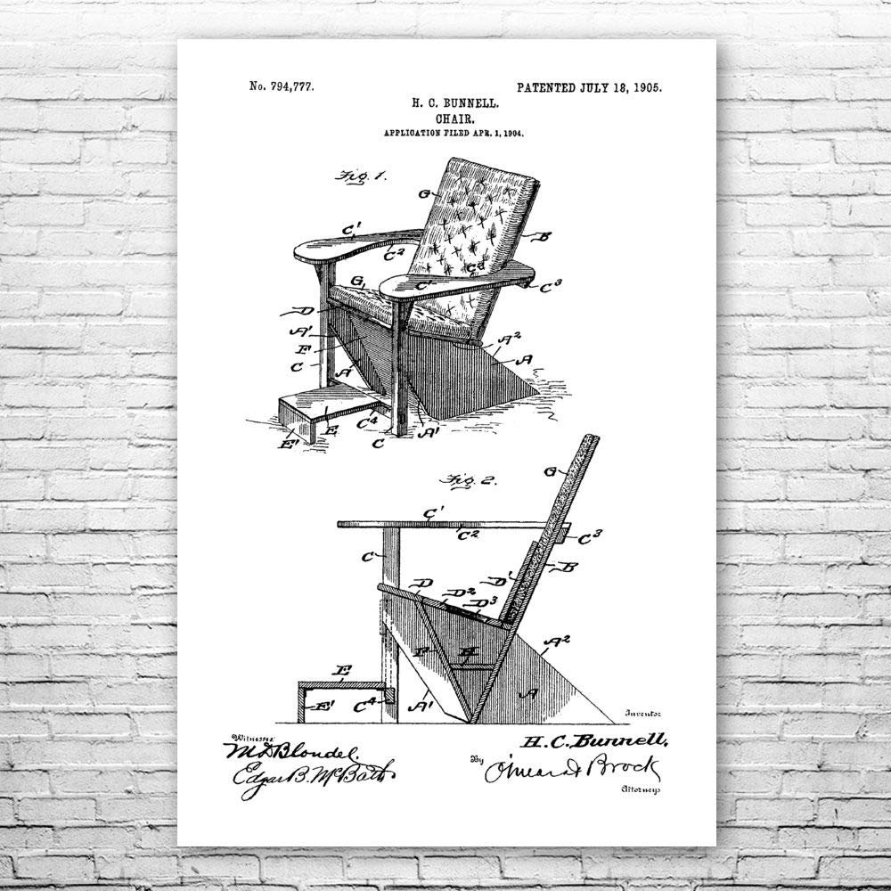 Adirondack Chair Poster Print, Furniture Maker, Carpenter Gift, Wood Working, Shop Class Teacher, Handyman Gift Black & White (24 inch x 36 inch)
