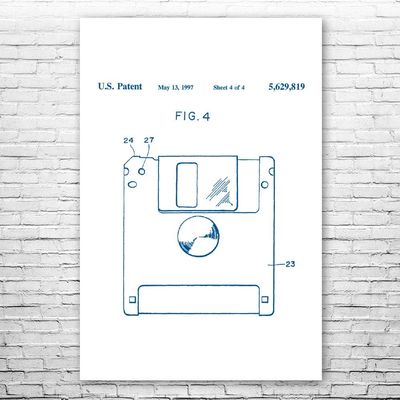 Floppy Disk Poster Print, Programmer Gift, Computer Science Art, IT Tech Gift, Floppy Disk Art Print, Computer Decor Blue & White (24 inch x 36 inch)