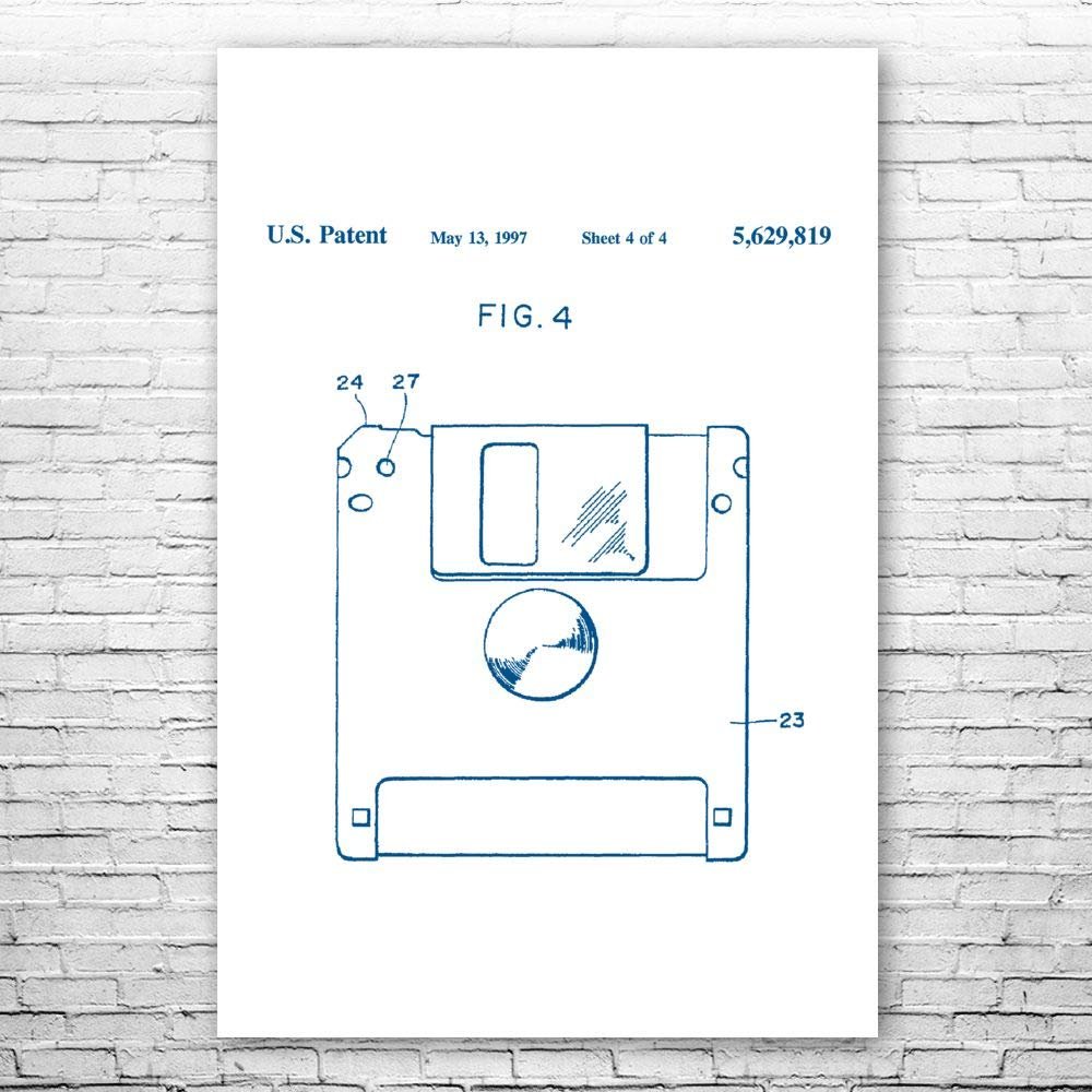 Floppy Disk Poster Print, Programmer Gift, Computer Science Art, IT Tech Gift, Floppy Disk Art Print, Computer Decor Blue & White (24 inch x 36 inch)