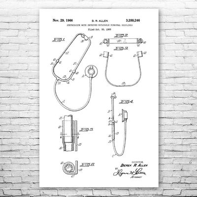 Binaural Stethoscope Poster Print, Nurse Gift, Stethoscope Decor, Medical Student Gift, Medical Art Print, Surgeon Gift Black & White (18 inch x 24 inch)