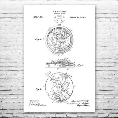 Mechanical Pocket Watch Poster Print, Watch Blueprint, Watchmaker Gift, Jewelry Store Art, Clockwork Art, Watch Wall Art Black & White (24 inch x 36 inch)