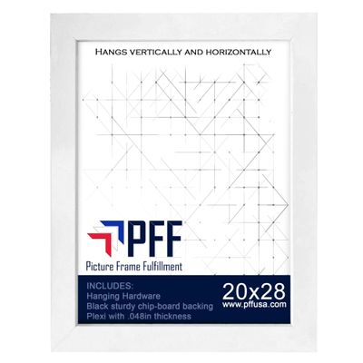 20x28 Picture Frame | 1.25" White MDF | Plexi Glass and Hanging Hardware Included