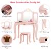 Costzon Kids Vanity Table and Chair Set, Princess Makeup Dressing Table with Drawer & Tri-Folding Mirror, 2 in 1 Vanity Set with Detachable Top, Pretend Beauty Play Vanity Set for Girls (Pink) view 3