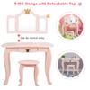 Costzon Kids Vanity Table and Chair Set, Princess Makeup Dressing Table with Drawer & Tri-Folding Mirror, 2 in 1 Vanity Set with Detachable Top, Pretend Beauty Play Vanity Set for Girls (Pink) view 4