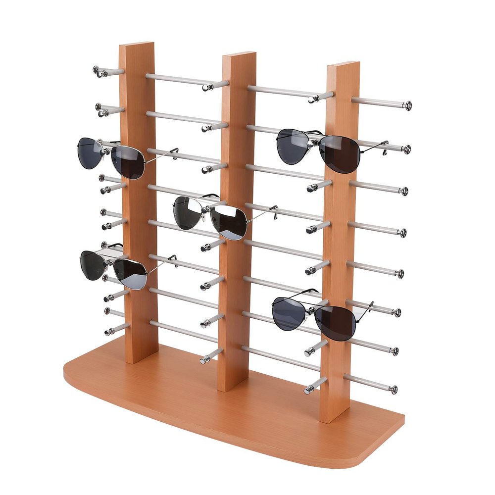 Polmart Sunglass / Eyewears Display Stand,Maple (Triple-Tower, 24-Pair Capacity)