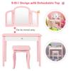 Costzon Kids Vanity, Girls Vanity Set with Tri-Folding Mirror, Stool, Storage Drawer, Princess Toddler Makeup Vanity Desk Dressing Table, Wooden Kids Vanity Table and Chair Set (Pink) view 3