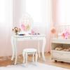 Costzon Kids Vanity, Girls Vanity Set with Mirror and Stool, Storage Drawer, Princess Toddler Makeup Vanity Desk Dressing Table, Wooden Kids Vanity Table and Chair Set (White) view 1