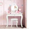 Costzon Kids Vanity, Girls Vanity Set with Mirror and Stool, Storage Drawer, Princess Toddler Makeup Vanity Desk Dressing Table, Wooden Kids Vanity Table and Chair Set (White) view 4