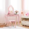 Costzon Kids Vanity, Girls Vanity Set with Mirror and Stool, Storage Drawer, Princess Toddler Makeup Vanity Desk Dressing Table, Wooden Kids Vanity Table and Chair Set (Pink) view 1