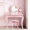 Costzon Kids Vanity, Girls Vanity Set with Mirror and Stool, Storage Drawer, Princess Toddler Makeup Vanity Desk Dressing Table, Wooden Kids Vanity Table and Chair Set (Pink) view 4