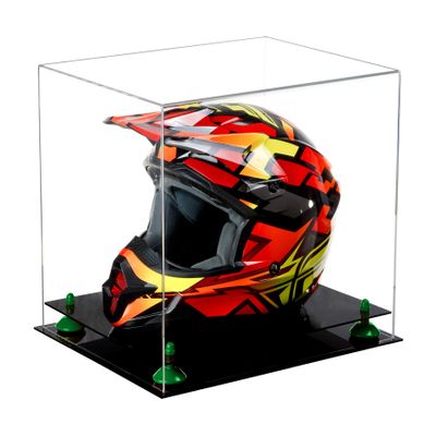 Better Display Cases Versatile Clear Acrylic Display Case - Large Rectangle Box with Green Risers and Black Base 16" x 13" x 14" (V61)