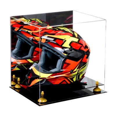 Better Display Cases Versatile Acrylic Display Case - Large Rectangle Box with Mirror, Yellow Risers and Black Base 16" x 13" x 14" (V61)