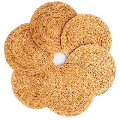11.8'' Round Woven Placemats Set of 6 Plate Chargers, Heat Resistant Non-Slip Water Hyacinth Weave Place Mats Farmhouse Straw Braided Rattan Tablemats Wicker Placemats for Dining Table Decoration