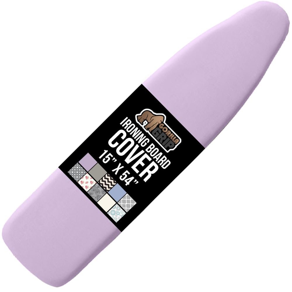 GORILLA GRIP The Original Ironing Board Cover and Pad, Silicone Coating, 400F Scorch Resistant Thick Padding, Heavy Duty Iron Covers Standard Boards, Hook and Loop Fastener Strap, Light Purple 15x54